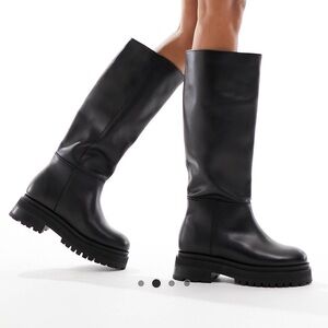 leather knee high black boots